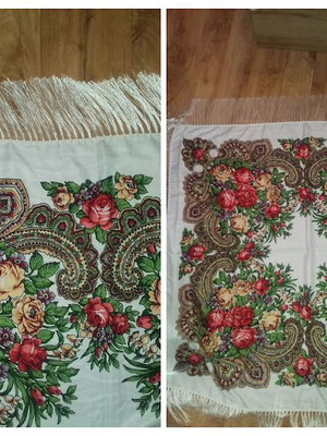 Кърпа с ресни нова, 0,90x0,90, бяла и червена