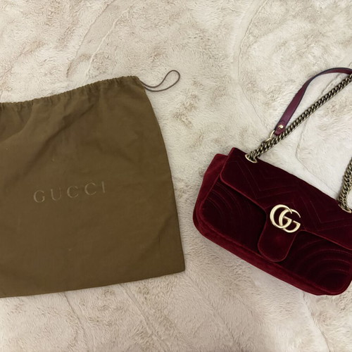 Gucci Marmont Flap bag used, velvet burgundy, crossbody