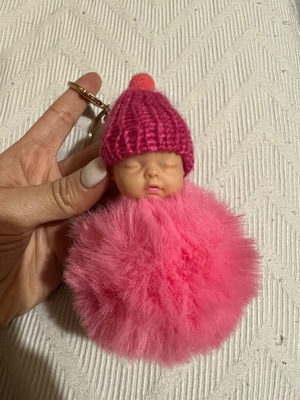 Keychain new pink with baby design and pompom