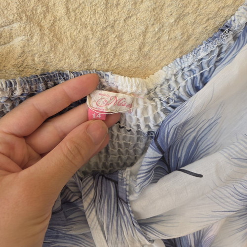 Miso Strapless Maxi Dress Like New Blue Feather Palm Print Knot Front