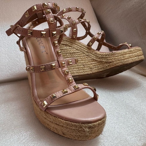 Coura platform sandals used, size 37, pink and beige