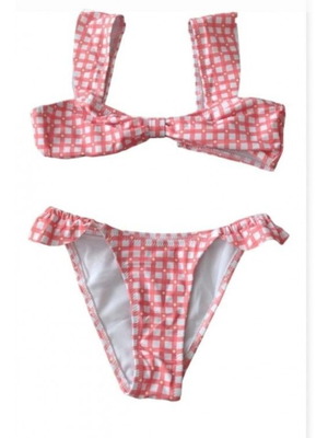 Μαγιό bikini για κορίτσι καινούργιο πορτοκαλί-λευκό καρό 6-8 ετών