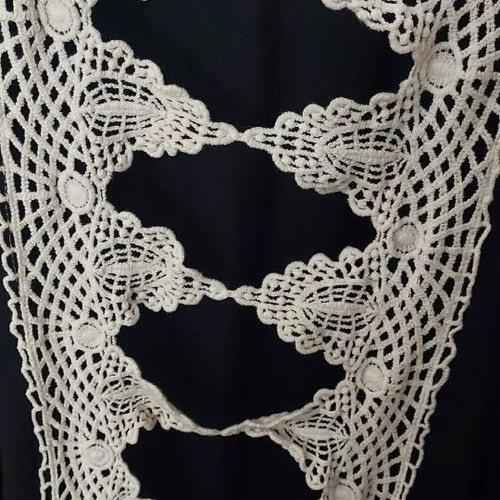 Italian boho blouse asymmetrical with lace back like new, black beige
