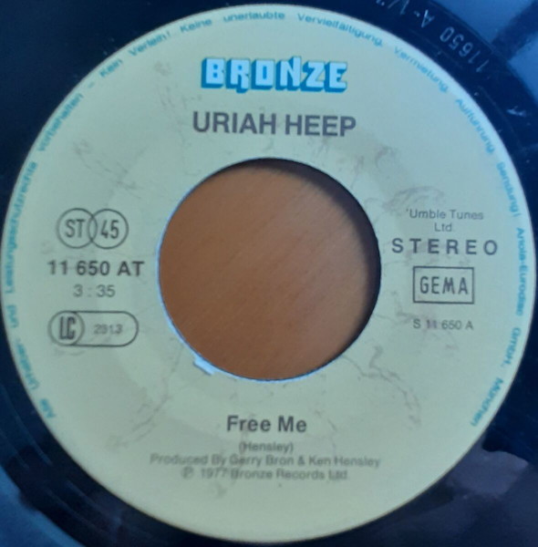 URIAH HEEP ~ FREE ME / MASQUERADE (1977, Bronze, 7" single, αυθεντική γερμανική έκδοση)