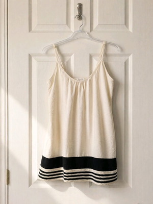 EIGHTY beige flowy camisole top with elastic back and crochet hem, like new, size M