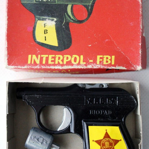 Interpol FBI Biopad toy pistol new, Greek antique