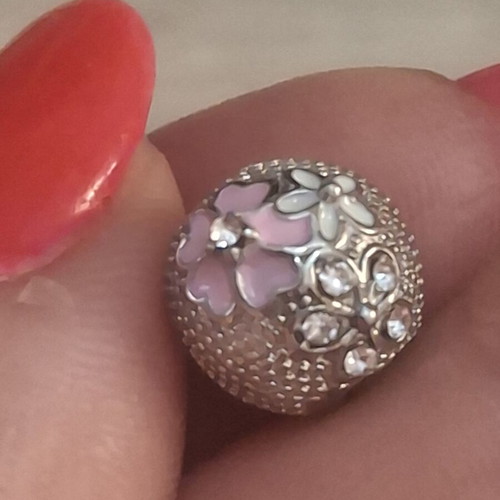 Charm for bracelets with pink and white flowers, like new