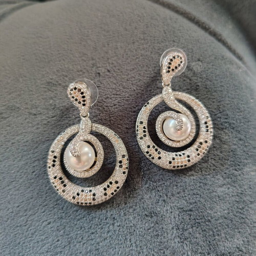 Pearl and zircon earrings, silver plated