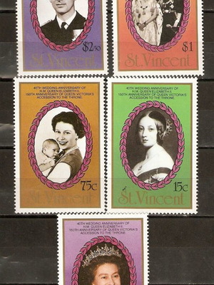ST. VINCENT 40h WEDDING ANNIVERSARY QUEEN ELIZABETH II & VICTORIA SET MNH