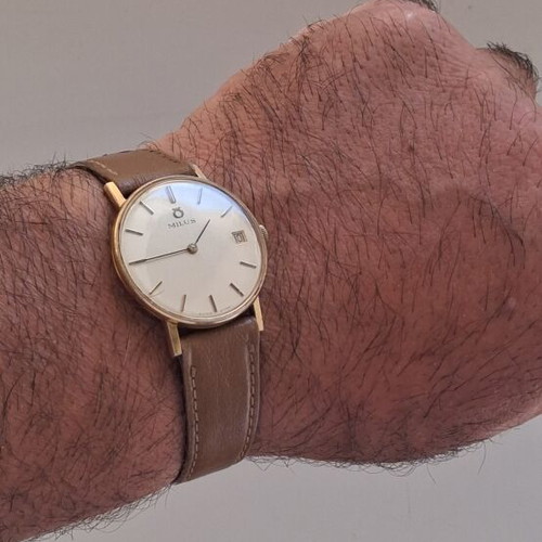 Milus Swiss Collection men's winding watch used, beige and gold