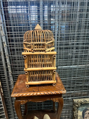 Bamboo bottle holder used, 4 slots, 50cm height x 24cm