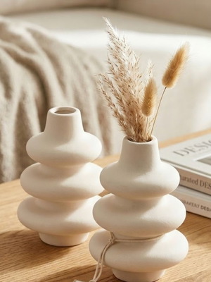 Decorative beige vases set of 2 new, ceramic