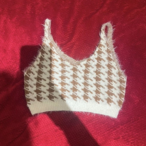Fluffy knitted crop top houndstooth Shein size M like new