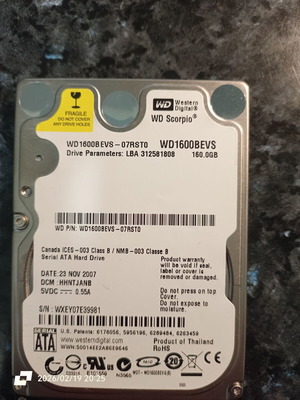 WD Blue Scorpio 160GB SATA 5400RPM 8MB Cache used