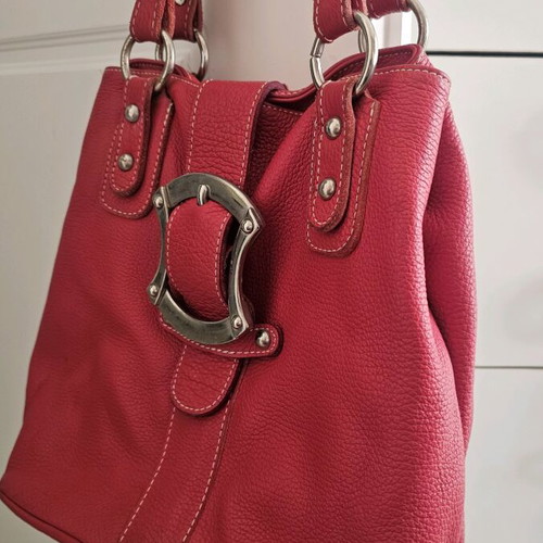 Leather shoulder bag used, red