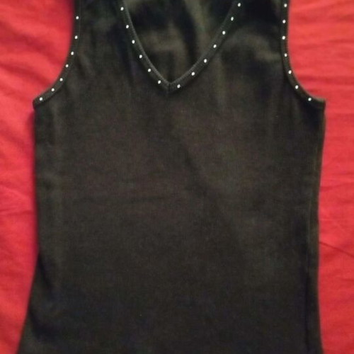 Black elastic cotton top with rhinestones, size S