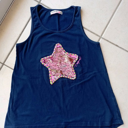 Desigual sleeveless blouse for girls 13-14 years like new, blue with sequins