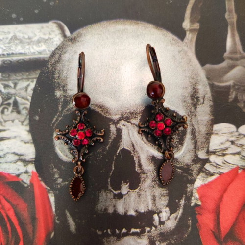 Gothic Victorian Vampire Earrings used, red shades