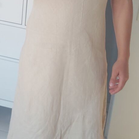 Linen dress long with asymmetric hem like new, beige, size S