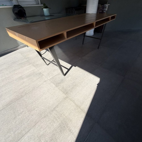Wooden desk with storage compartments, modern design