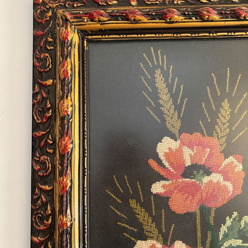 Vintage handmade embroidery framed artwork