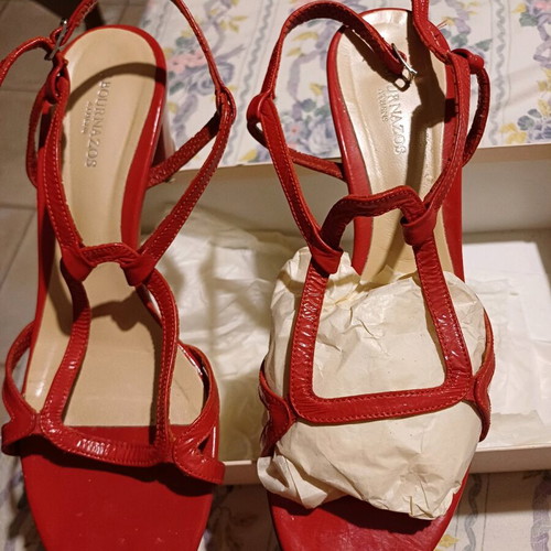 Bournazos leather sandals in bright red, size 40
