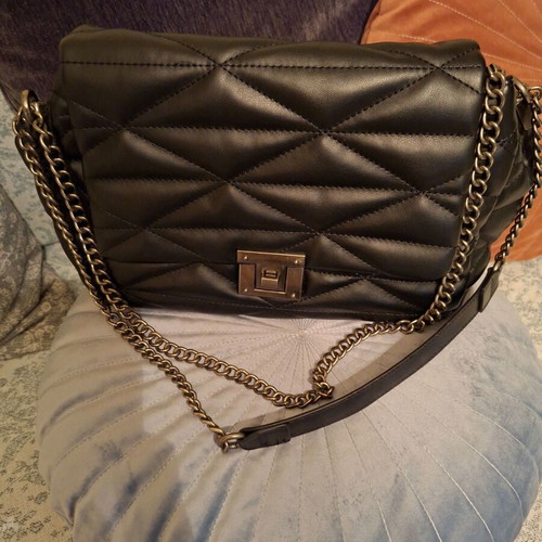 Stradivarius large quilted crossbody bag, black