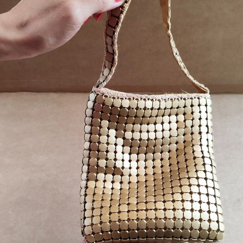 Skondras evening mesh metal handbag used, gold color
