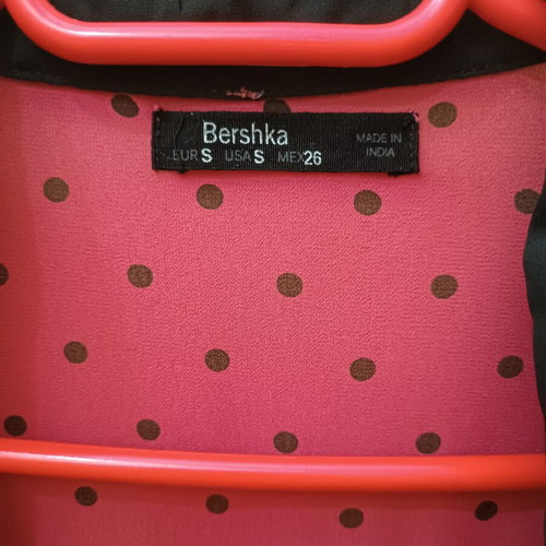 Bershka fuchsia semi-transparent shirt with polka dots and black collar size S like new