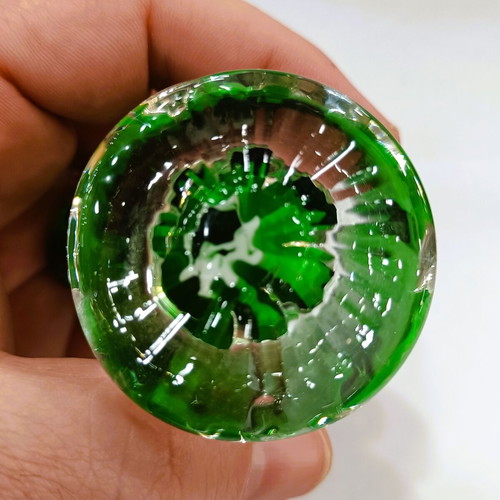 Vintage Miniature Art Glass Basket mint condition, emerald & white