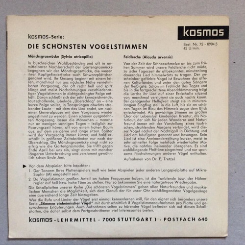 Dr. E. Tretzel Die Schönsten Vogelstimmen 7'' record near mint