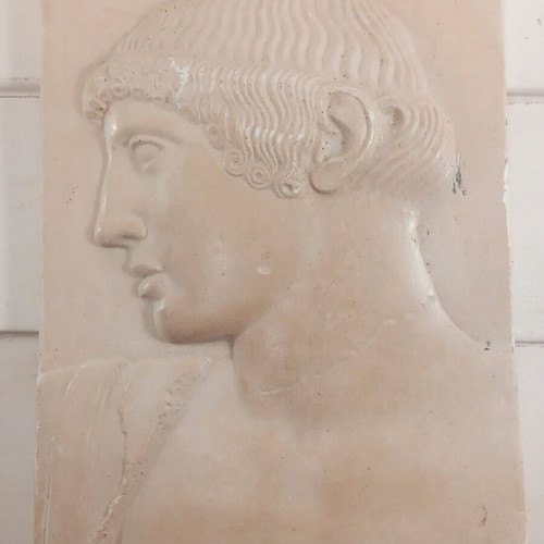 Relief depiction of Apollo of Olympia in plaster 25x28 cm without frame