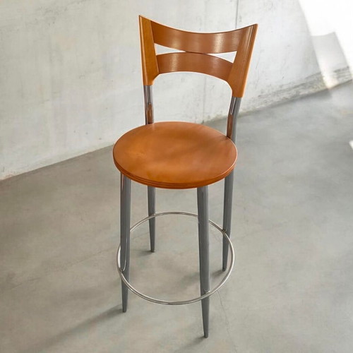 Bar stool metal with wood seat and backrest new, 68cm height