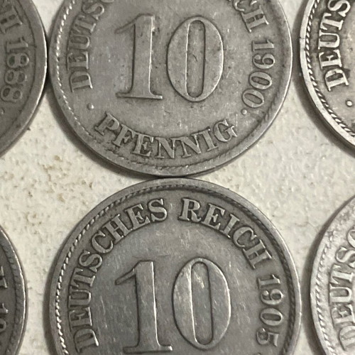 Lot of 7 German coins used from 1875 to 1906