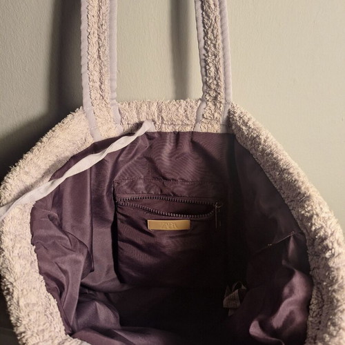 Zara shopper bag shoulder purple like new with interior stain