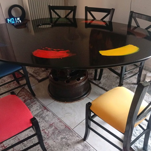 Vintage dining set painter's palette used, chipboard and metal combination