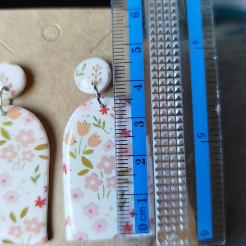 Handmade arch-shaped colorful floral earrings new from polymer clay