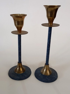 Set of 2 metal candlesticks unused in gray-green color