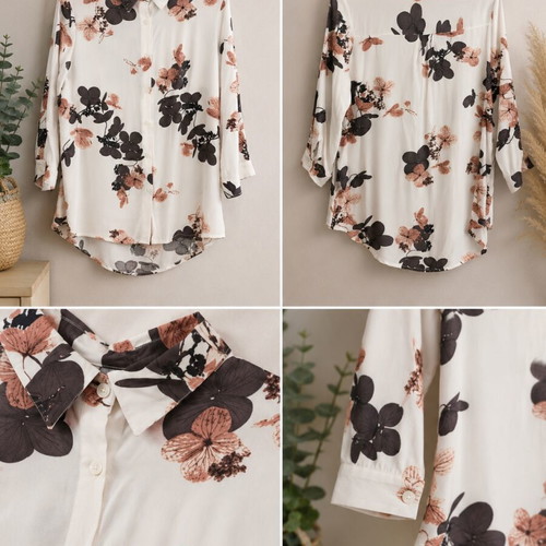 White floral shirt like new, sleeve below elbow, size S