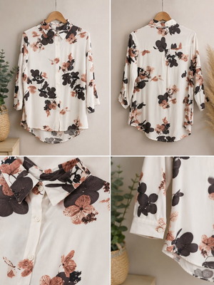 White floral shirt like new, sleeve below elbow, size S