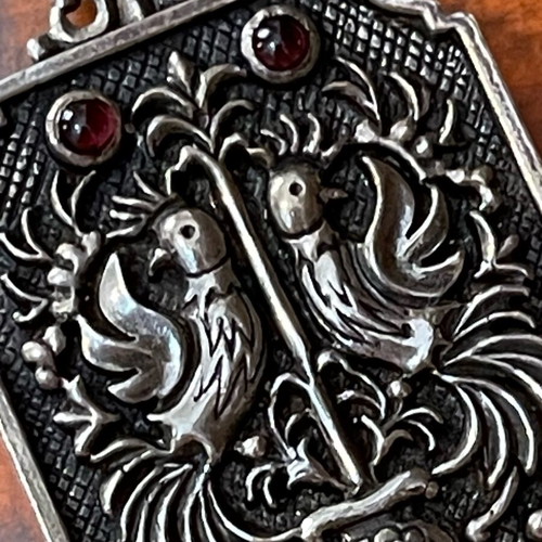 Achtida vintage silver necklace pendant handmade 925 with ruby, garnet, pearl like new