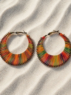 Boho handmade earrings with zinc and colorful thread, new