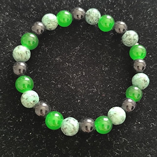 Bracelet with African Turquoise, Green Agate & Hematite, new