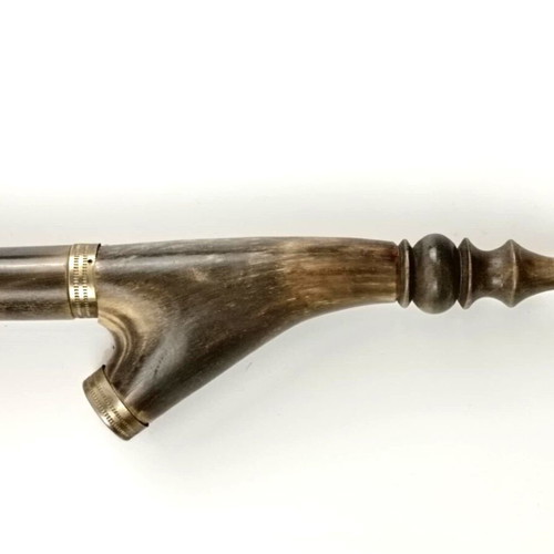 Antique handmade pipe used, horn, bronze and porcelain with deer motif