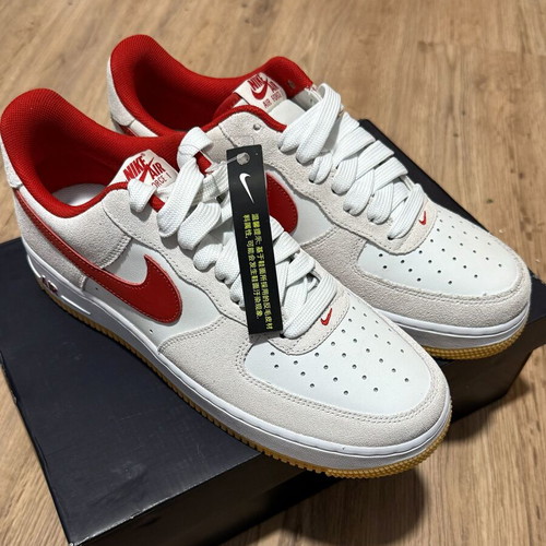 Nike Air Force 1 Low new with white leather, red Swoosh and suede panels