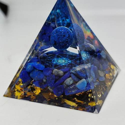 Orgonite Pyramid Lapis Lazuli with Geometric Motif like new