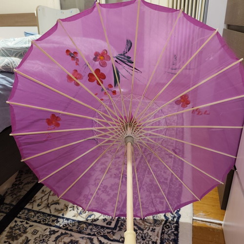 Traditional Asian parasol purple with painted flowers