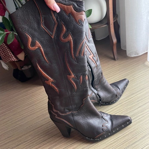 Leather women's cowboy boots like new, brown, size 36