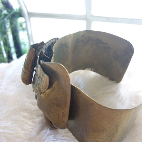 Vintage cuff bracelet handmade, like new, brass with floral designs