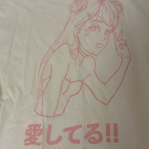 Bershka Anime Graphic T-shirt like new, white and pink, small to medium